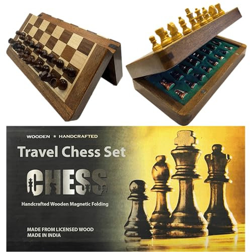 Travel Chess Set, Magnetic Chess Board and Pieces, Portable Chess Set, Magnetic Chess Set with Built-in Storage, Foldable Chess Board, Pocket Size Chess Set, Handcrafted (7 inches)