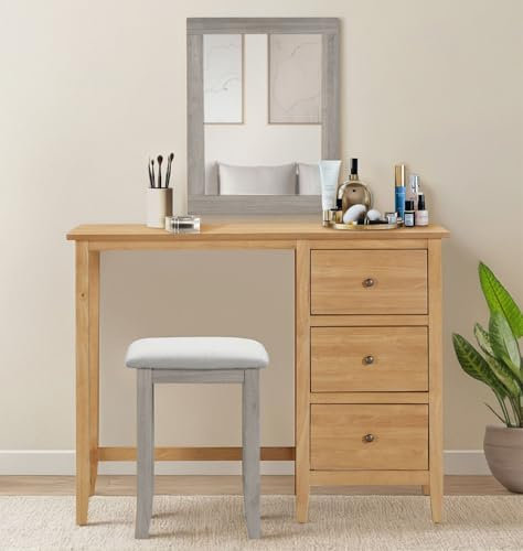 Hallowood Furniture Aston Single Pedestal Dressing Table, Wooden Vanity Desk with Drawers, Multi-Functional Desk for Bedroom, Computer, or Home Office Furniture