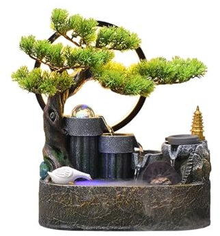 Kleiner Brunnen für den Innenbereich, Steingarten, fließendes Wasser, Bonsai, runder Bergbrunnen, Innenbereich, Eingang, Wohnzimmer, Schreibtisch, Feng-Shui-Dekoration, Schreibtisch-Brunnen, Dekorati