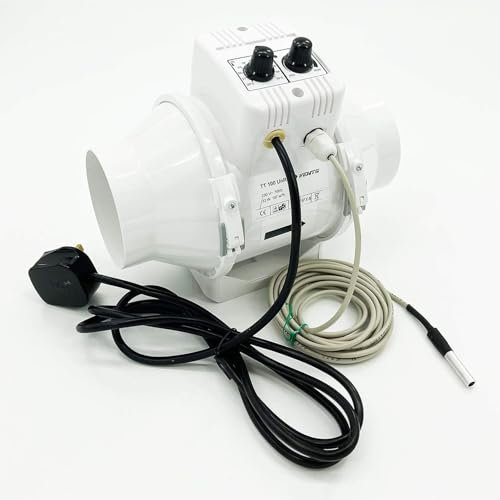 VENTS 5 inch 125 mm Low Noise Fan with Speed & Temperature Control Thermostat Hydroponic Inline Intake Mixed Flow Duct Ventilation for Grow Tent Room