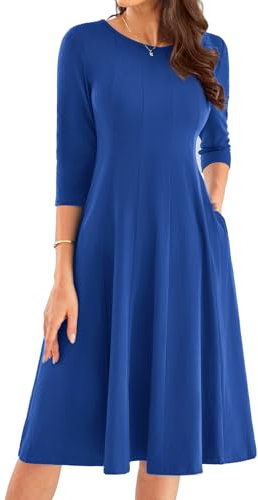 GRACE KARIN Women Winter Dress Round Neck 3/4 Long Sleeve Wedding Guest Dresses for Women UK Royal Blue M -8
