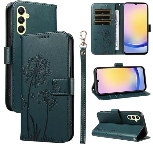 Bravoday Cover per Samsung Galaxy A25 5G, Custodia in PU Pelle Portafoglio Flip Schede con Slot per Carte, Magnetica Antiurto Cover per Galaxy A25 5G, Verde Scuro