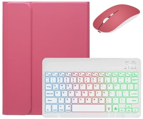 kaidisen Backlit keyboard Case for iPad (A16) 2025 11th Gen 11 inch/iPad 10th Generation 2022 10.9 inch Case with Mouse and Detachable Backlight Keyboard,Dark Pink+White