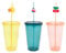 Pack of 3 Plastic Drinks 725ml Tumblers With Straws Lids Summer Outdoor Picnic Orange Blue Yellow Reusable Cocktails Party