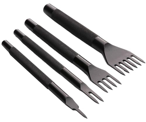 4 Stück Leder Locher Werkzeug Leder Meißel Schnürung Stitching Kit 4mm 1/2/4/6 Zinken Stanzen Nähen Tool Für Lederarbeiten, Lederprozess Stanzwerkzeugsatz, Ledernähstanzwerkzeug Für Schlüsseltaschen