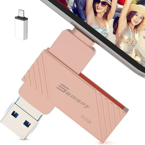 Chiavetta usb 512gb,Pen drive usb c,Chiavetta usb per smartphone,4 in 1 Metallo Pennetta Memoria Stick per PC,Laptop,Smartphone,USB 3.0 Photo Stick for Phone (Rosa, 512GB)