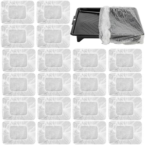 SGFNXB Paint Tray Liners, 20 PCS Disposable Roller Tray Liners, Transparent Elastic Band Design Paint Pan Liners for Painting Wall and Ceilings