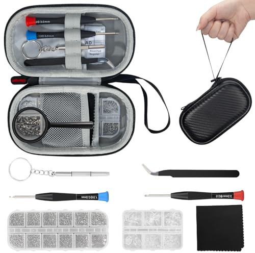 Eyeglass Repair Kit, 42 in 1 Professional Mini Glasses Repair Kit with Screws, Nose Pads, Screwdriver, Precision Tweezers, Magnify Glass & Case for Glasses, Sunglasses Quick Fix
