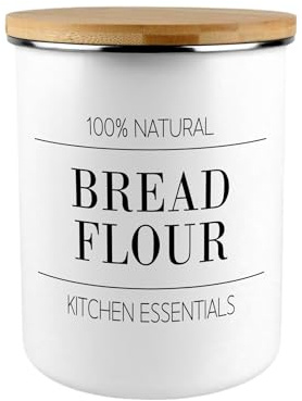 Minimalist Bread Flour Canister - Modern Black & White Home/Kitchen Large Enamel Food Storage Jar Gift