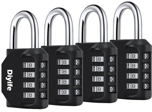 Combination Padlock, [4 Pack] Diyife 4 Digit Lock Combination, Padlock Weatherproof Outdoor for School Gym Locker, Shed, Fence, Hasp, Garage(Black)