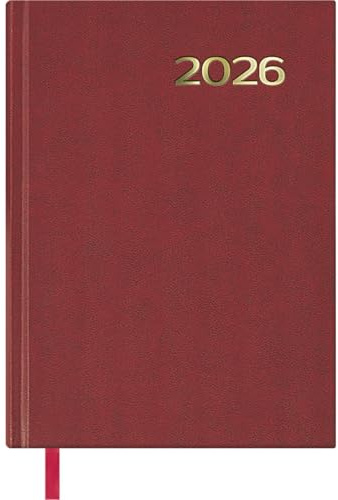 Dohe - Agenda 2026 - Tagesansicht, Größe A5 (14x20 cm), Hardcover, 12 Monate Januar bis Dezember, Jahresplaner auf Spanisch mit Lesezeichen - Síntex Bordeaux