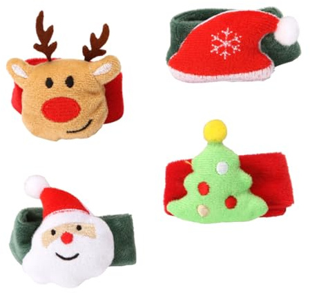 WEKAMOS 4 Stück Weihnachts Slap Bänder mit Verschiedenen Motiven Einfach zu Tragen Kinder Geschenk Weihnachtsbaum Elch Weihnachtsmann Hut