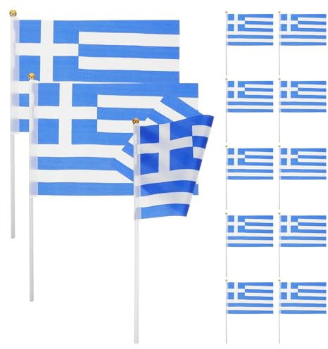 IWOWHERO Kleine Griechische Handflaggen 100 Stück aus Polyester und Pvc Leichte Tragbare Handfahnen als Partydekoration für Spiele und Verschiedene Veranstaltungen