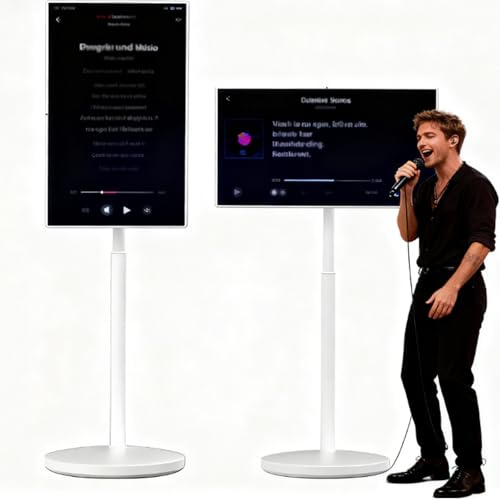 Portable Mobile TV - 27in Touchscreen Monitor, 1080P Smart Display with Camera, 6+64GB/8+128GB Floor Standing Design