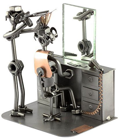 Steelman24 Schraubenmännchen Friseur mit Spiegel | Made in Germany,Handarbeit,Geschenkidee,Stahlfigur,Metallfigur,Metallmännchen