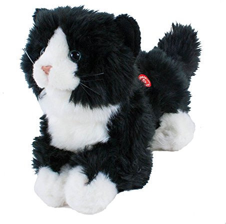 Teddys Rothenburg Kuscheltier Katze miauend mit Stimme liegend schwarz/weiß 23 cm Plüschtier Plüschkatze by Uni-Toys