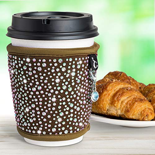 Insulated Coffee Cup Sleeves Reusable - Neoprene Custom Bling Rhinestone Design Coffee Cup Holder | Tea Coffee Cup Sleeve | Hot Cup Sleeves Fits 8oz 10oz 12oz 16oz Cups | Keep Coffee Warmer Longer