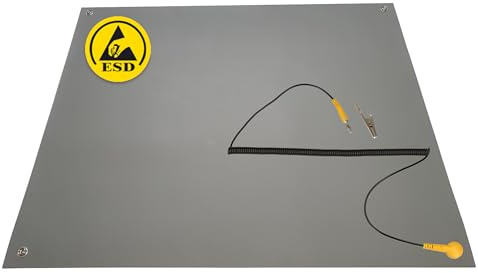 Minadax 60 x 30cm GRAU Antistatik ESD Computer Matte Tischmatte „Premiumqualität“ + Anschlusskabel