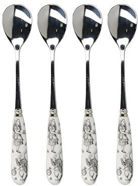V&A Alicia en el País de las Maravillas Juego de 4 Cucharas de Té con Asas de Porcelana, Cucharas de Acero Inoxidable con Asas Decorativas y Caja de Regalo de Lujo