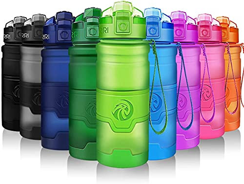 ZORRI Bouteille d'eau Plastique sans bpa Fitness Gourde Sport Ouvrir en 1 clic ,vert ,380ml-14oz