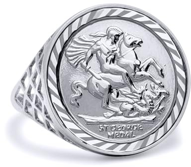 Jewelco London Sterling Silver St George Dragon-slayer Basket Full-Sovereign-Size Ring (not a sovereign coin)