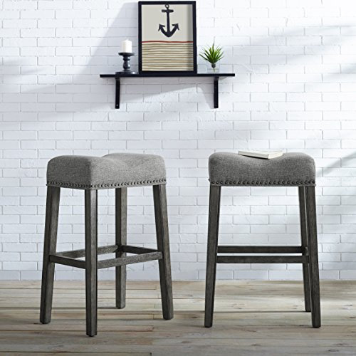 Roundhill Furniture Coco Barhocker, gepolstert, Rückenfrei, 73,7 cm Höhe, Grau, 2 Stück