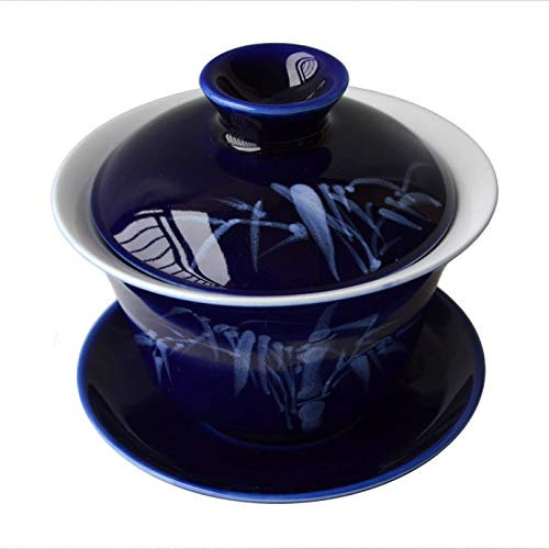 Gaiwan - Tazza da tè Sancai in porcellana bianca e blu, con coperchio, 150 ml