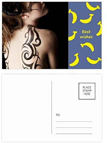 Tattoo Brunette Beauty Body Painting Girl Banana Postkarten-Set, Dankeskarte, 20 Stück