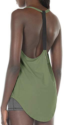 icyzone Damen Fitness Sport Tank Top Ärmelloses Sport Oberteil Yoga Gym Shirt (L, Olive)