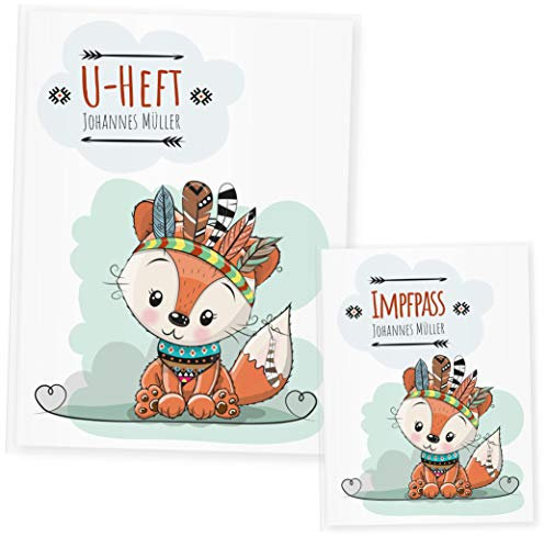 U Heft Hülle Set, Uheft Hülle & Impfpass Hülle Waldtiere, (Uheft Set personalisiert, Fuchs)