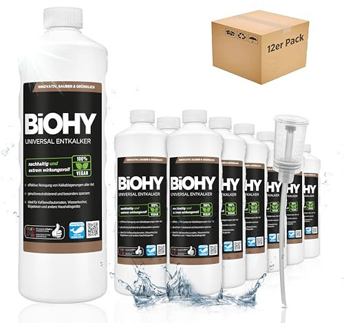 BiOHY Descalcificador universal (12 botellas de 1 litro) + Dosificador | Universeel concentraat voor alle huishoudelijke apparaten | Compatibel met alle koffiemachines en espressomachines (Entkalker)