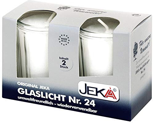 JEKA Kerzen Glaslicht - Kerze im Glas wiederbefüllbar- 2 Stück