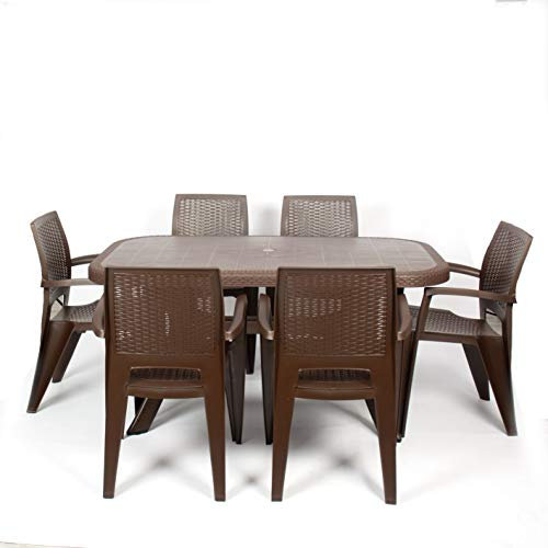 CREVICOSTA QUALITY MARK MARCAS DE CALIDAD - Conjunto Mesa Caribe Rectangular + 6 sillas Caribe de Resina (Chocolate)
