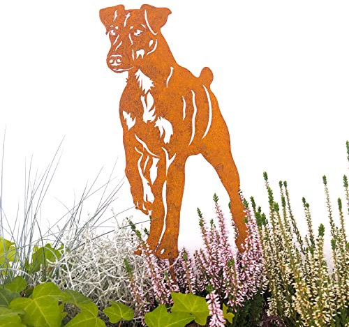 Terma Stahldesign Edelrost Hund Verschiedene Rassen, Handmade Germany, tolle gartendeko aus Rost-Metall, deko rostoptik, Rostfiguren Tiere, rostfiguren Garten, Rostdeko (Jagdterrier)