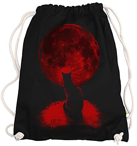 Ma2ca® - Red Cat Moon Mond Gymsac Turnbeutel - Stoffbeutel Tasche Hipster Sportbeutel Rucksack Bedruckt Katze Katzen
