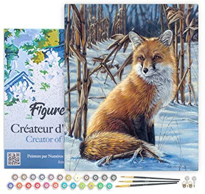 Figured'Art Malen Nach Zahlen Erwachsene Mit Rahmen Fuchs im Schnee - Paint by Numbers Basteln DIY Bastelset 40x50cm Leinwand gespannt auf Holzrahmen