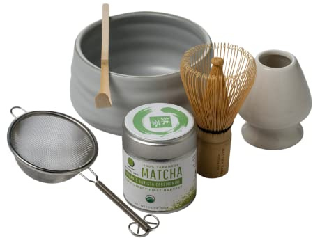 Matcha Kari Dr. Weil - Complete Matcha Tea Set - White - Japanese Ceremonial Organic Matcha with Whisk and Holder, Ceramic Bowl, Sifter, and Scoop