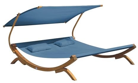 AXI Gartenliege Mallorca aus Holz für 2 Personen | Sonnenliege XXL mit Dach für den Garten | Doppelliege mit Sonnendach wetterfest in Blau.