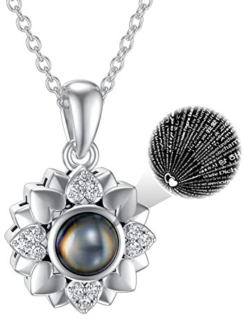 Dorunmo Ich liebe dich Halskette 100 Sprachen 925 Silber Sunflower Anhänger Halskette Projektion Halskette für Damen Schmuck Geschenke Damen Mutter Tochter(Silber)