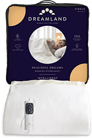 Dreamland Peaceful Dreams Electric Blanket – Single Size, Fast heat up, Overblanket, 6 heat settings, auto safety controls, timer, machine washable, detachable control, Single Controller, 180 x 135 cm