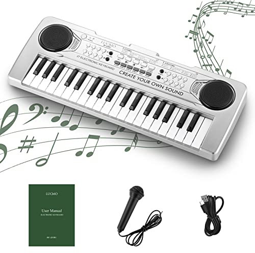 LUCMO 37 Musical Instruments, Pianola per Scuola Media o Bambini, Pianola Musicale Tastiera con 37 Tasti, Mini Tastiera Elettronica con Microfono, Nero