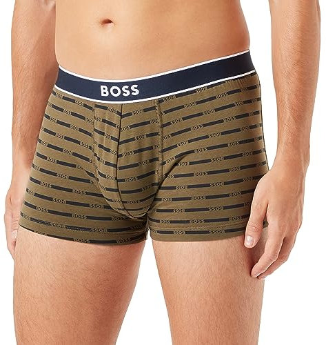 BOSS Herren Unterwäsche Unterhosen Boxershorts Trunk 24 Print Cotton Stretch, Farbe:Oliv, Größe:2XL, Artikel:-366 Open Green