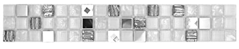 Carrelage Mosaïque de verre en acier mélangé blanc et insert en métal pour mur de douche | 10 bordures de mosaïque