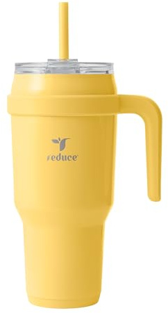 reduce 2.0 Tumbler with Handle Vacuum Insulated Stainless Steel Mug Sip-It-Your-Way Lid and Straw Keeps Drinks Cold up to 34 Hours Sweat Proof, Dishwasher Safe, BPA Free (40oz, Pineapple) (13277-FF)