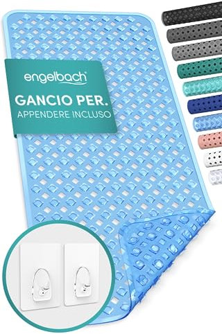 Engelbach® Tapis de Baignoire antidérapant et Anti-moisissure 88x40cm avec 2 Crochets Inclus - sans BPA, Lavable en Machine