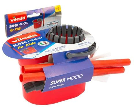 Vileda Red Mop and Bucket Set for Kids, Imitative Toy for Little Helpers, Encourages Imaginative Play, Original Toy Version including Bucket, Wringer and Mop, Suitable for Ages 3+