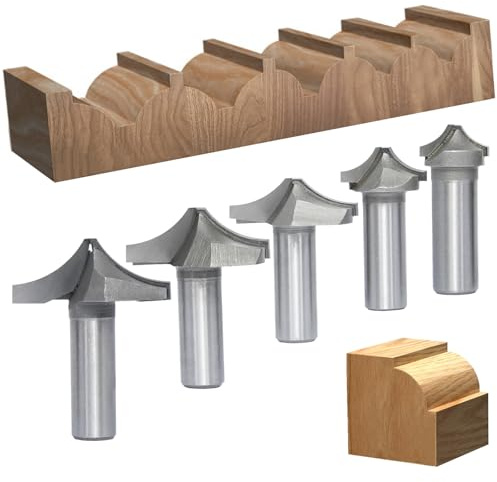 Akylin 5pcs Rounding Over Ovolo Bit Set,1/2 Shank | 3/4, 1,1-1/2,1-5/8 and 1-3/4 Cut Dia. ,Open End Carving Bits for Flat Bottom Roundover,Drawer Fronts/Rule Joints Plunge