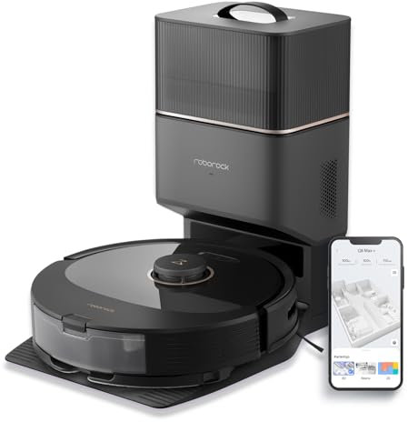 roborock Q8 Max+Robot Aspirapolvere con stazione di Aspirazione, Aggiramento Degli ostacoli con Tecnologia Reattiva, 5500 Pa, Sistema di Pulizia a Ultrasuoni, APP Voice Command (Nero)