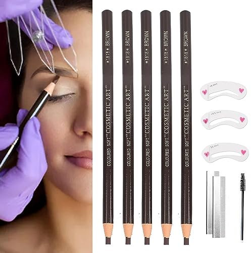 Wasserdichter Augenbrauenstift, professionelles Make-up Augenbrauenstift, Set für Microblading, wasserfest, Augenbrauenfarbe (5 Stück Dunkelbraun)