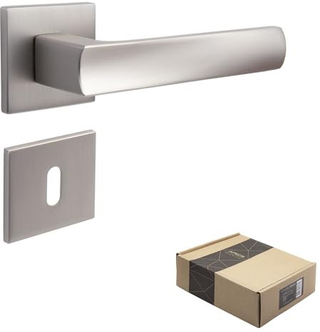 APECS Türgriffe innentüren Modern Türklinke für Haustür und Innentür mit quadratisch Rosetten Türgriff niсkel matt Drückergarnitur mit Befestigungsmaterial Türbeschlag Modell ATRIA BB - Buntbart